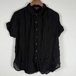 Lulus Black Blouse Women's Size Medium Top Short Sleeve Button Down Relaxed Fit